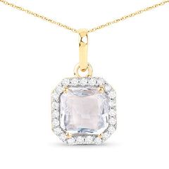 1.63 Carat Genuine White Sapphire and White Diamond 14K Yellow Gold Pendant