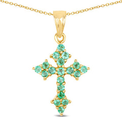 14K Yellow Gold Plated 1.05 Carat Genuine Zambian Emerald .925 Sterling Silver Pendant