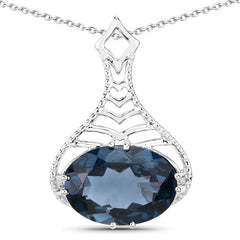6.65 Carat Genuine London Blue Topaz .925 Sterling Silver Pendant