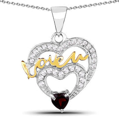 0.51 Carat Genuine Garnet and White Topaz .925 Sterling Silver Pendant