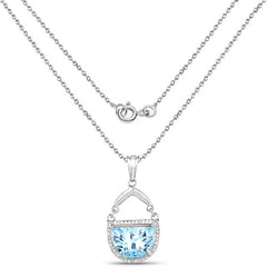 4.08 Carat Genuine Swiss Blue Topaz & White Topaz .925 Sterling Silver Pendant