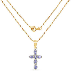 14K Yellow Gold Plated 0.84 Carat Genuine Tanzanite .925 Sterling Silver Pendant