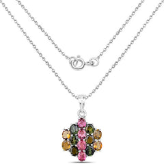 4.34 Carat Genuine Pink Tourmaline, Green Tourmaline & Brown Tourmaline .925 Sterling Silver Pendant