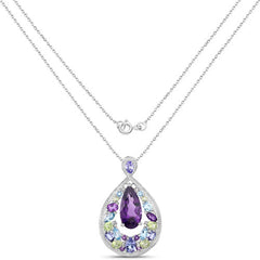 6.40 Carat Genuine Multi Stones .925 Sterling Silver Pendant