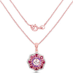 14K Rose Gold Plated 2.30 Carat Genuine Morganite, Rhodolite and Amethyst .925 Sterling Silver Pendant