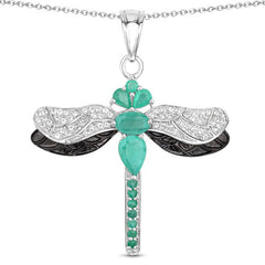 1.87 Carat Genuine Zambian Emerald and White Topaz .925 Sterling Silver Pendant