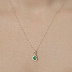 0.89 Carat Genuine Zambian Emerald and White Diamond 14K Yellow Gold Pendant