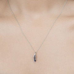 0.40 Carat Genuine Blue Sapphire and White Diamond 14K White Gold Pendant