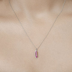 0.43 Carat Genuine Ruby and White Diamond 14K White Gold Pendant