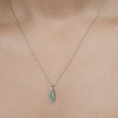 0.34 Carat Genuine Zambian Emerald and White Diamond 14K White Gold Pendant