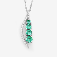 0.34 Carat Genuine Zambian Emerald and White Diamond 14K White Gold Pendant