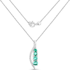 0.34 Carat Genuine Zambian Emerald and White Diamond 14K White Gold Pendant