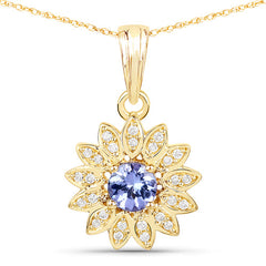 0.31 Carat Genuine Tanzanite and White Diamond 14K Yellow Gold Pendant