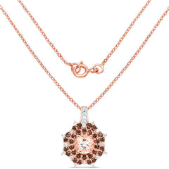 18K Rose Gold Plated 1.61 Carat Genuine Morganite, Smoky Quartz and White Zircon .925 Sterling Silver Pendant