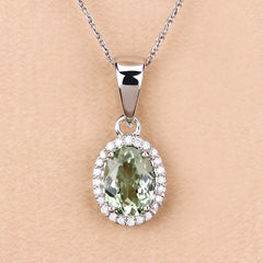 1.27 Carat Genuine Green Tourmaline and White Diamond 14K White Gold Pendant
