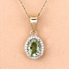 1.27 Carat Genuine Green Tourmaline and White Diamond 14K Yellow Gold Pendant