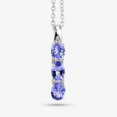 1.11 Carat Genuine Tanzanite and White Diamond .925 Sterling Silver Pendant