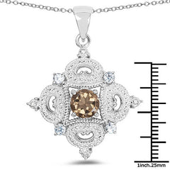3.00 Carat Genuine Smoky Quartz, Blue Topaz and White Topaz .925 Sterling Silver Pendant