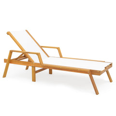 Patio Chaise Lounge Chair with Armrests and Fabric Seat for Backyard-White