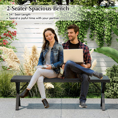 Patio Metal Bench with Slatted Seat and X Legs