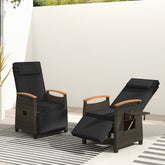 Patio Wicker Recliner Chair with Adjustable Backrest and Footrest-Black