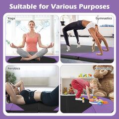 10 Feet x 4 Feet x 2 Inch Folding Exercise Mat with Hook and Loop Fasteners-Purple