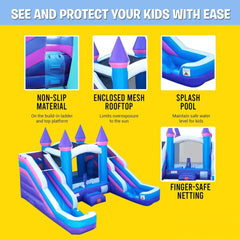 16FT Pink Castle Bounce House Combo With Double Water Slide (SAK84027)
