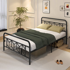 Platform Bed with High Headboard and Snap Lock Metal Slats-Full Size