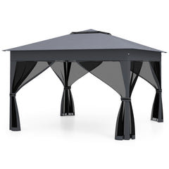 11 X 11 FT Pop Up Gazebo with Mesh Netting and Double Roof-Gray