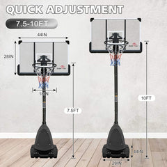 Portable Outdoor All-Weather Height Adjustable Basketball Hoop With 44-Inch Backboard And Wheels, 10FT (SAK58741)