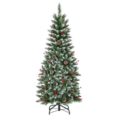 Pre-lit Artificial Pencil Christmas Tree with Pine Cones and Red Berries