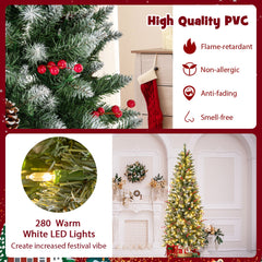 Pre-lit Artificial Pencil Christmas Tree with Pine Cones and Red Berries