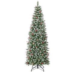 Pre-lit Artificial Pencil Christmas Tree with Pine Cones and Red Berries