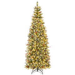 Pre-lit Artificial Pencil Christmas Tree with Pine Cones and Red Berries