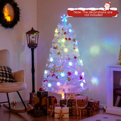 5/6/7 Feet Pre-Lit White Artificial Christmas Tree with Iridescent Leaves