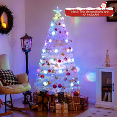 5/6/7 Feet Pre-Lit White Artificial Christmas Tree with Iridescent Leaves