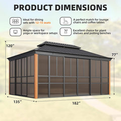 Alora Premium All-Season Outdoor Wood Grain Sunroom With Sliding Doors And Double Top Roof (SAK58317)