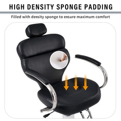 Premium Black PU Leather Reclining Barber Chair With Hydraulic Pump (SAK53892)