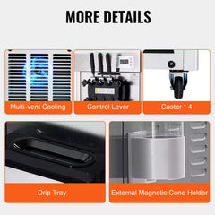 Premium Commercial 3-flavor Freestanding Soft Serve Ice Cream Machine Maker, 21-31 L/H (SAK21874)