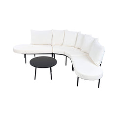 Alora Premium Half-Moon 6-Person Curved All-Weather Outdoor Furniture Sofa Patio Set With Coffee Table And Cushions (SAK76332)