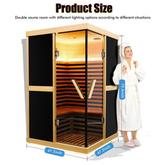 Thermora Premium Large 2-Person V-Shaped FAR Infrared Sauna Room With Double Glass Doors, 1980W (SAK96413)