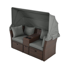 Alora Premium Outdoor 2-Seater Patio Daybed With Foldable Awning, Cushions, And Rattan Frame (SAK90233)