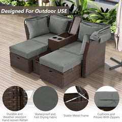 Alora Premium Outdoor 2-Seater Patio Daybed With Foldable Awning, Cushions, And Rattan Frame (SAK90233)