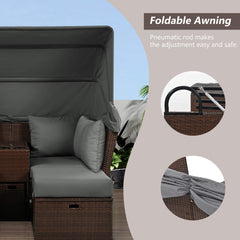 Alora Premium Outdoor 2-Seater Patio Daybed With Foldable Awning, Cushions, And Rattan Frame (SAK90233)