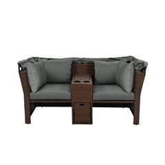 Alora Premium Outdoor 2-Seater Patio Daybed With Foldable Awning, Cushions, And Rattan Frame (SAK90233)