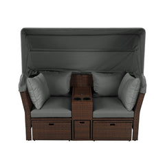 Alora Premium Outdoor 2-Seater Patio Daybed With Foldable Awning, Cushions, And Rattan Frame (SAK90233)