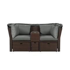 Alora Premium Outdoor 2-Seater Patio Daybed With Foldable Awning, Cushions, And Rattan Frame (SAK90233)