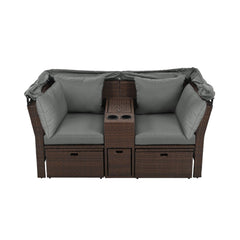 Alora Premium Outdoor 2-Seater Patio Daybed With Foldable Awning, Cushions, And Rattan Frame (SAK90233)