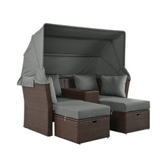 Alora Premium Outdoor 2-Seater Patio Daybed With Foldable Awning, Cushions, And Rattan Frame (SAK90233)