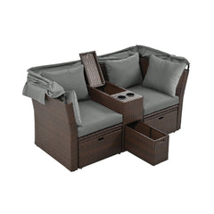 Alora Premium Outdoor 2-Seater Patio Daybed With Foldable Awning, Cushions, And Rattan Frame (SAK90233)